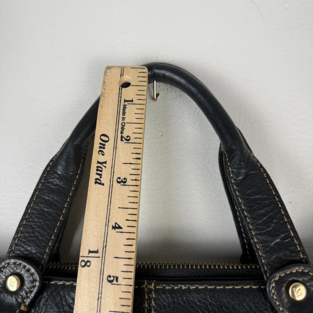 Liz Claiborne Briefcase Tote Bag Women's Black Leather Contrast Stitch Front Zip